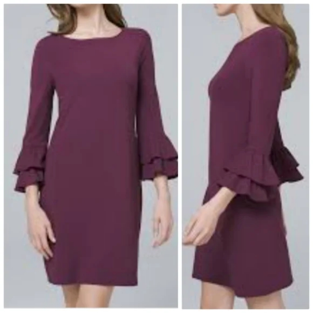 L White House Black Market Tiered Sleeve Plum Knit Dress